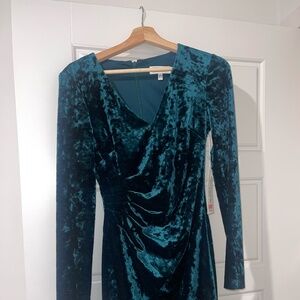 SIENA Crushed Velvet Teal Long-Sleeve Dress – Size 4
